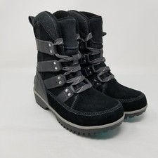 Sorel Girls NY2414-010 Meadow Black Leather Lace Up Ankle Snow Boots Size 1