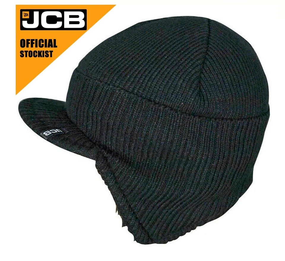 MENS JCB PEAKED BEANIE HAT INSULATED WARM OUTDOOR KNITTED THERMAL WINTER STYLISH