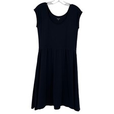 Garnet Hill Cotton Cap Sleeve Jersey Knit A Line Black Dress Women's 8