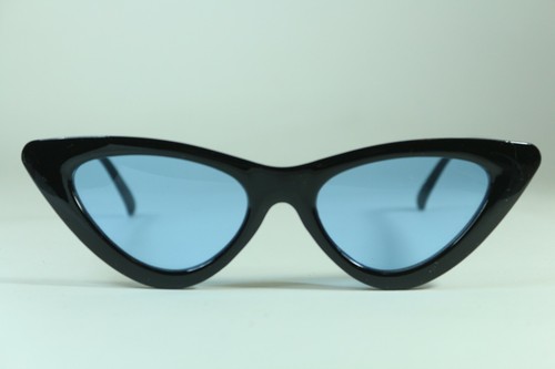 NUOVO Occhiali da sole donna occhi di gatto nero lenti blu stile ysl | eBay