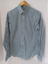 Express Button Up Shirt mens Medium 15-15.5 Fitted Long Sleeve Blue Plaid Cotton