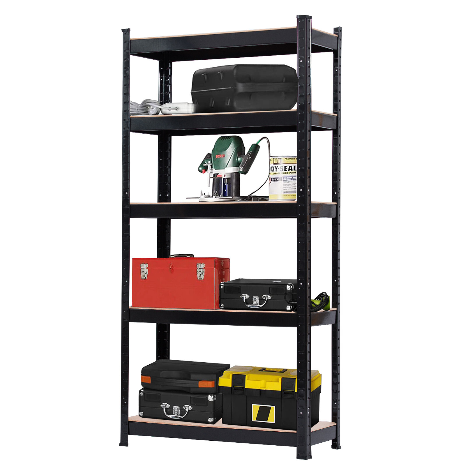 5-Tier Heavy Duty Metal Shelving Unit for Garage Storage Black UK