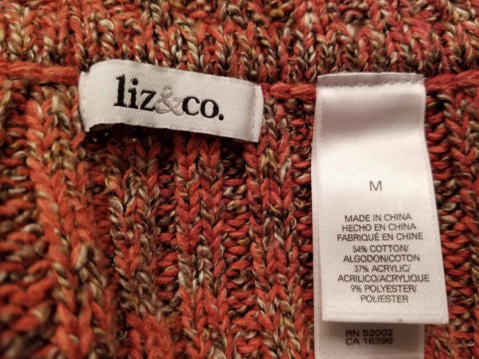 Camisa Suéter Top Blusa Liz & Co Mujer Talla M Mediana Naranja Blanco Marrón Foto 2 de 3