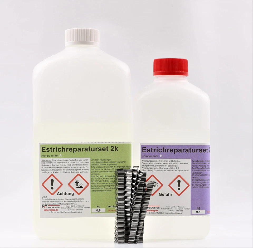 M+T POLYESTER Epoxidharz 1,2kg 20 Klammern Epoxy Bodenbeschichtung Risse verharzen