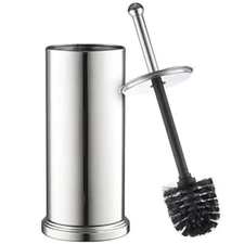 Chrome Toilet Brush Holder Set with Lid for Tall Toilet Cleaning Bowl 13.5 inch