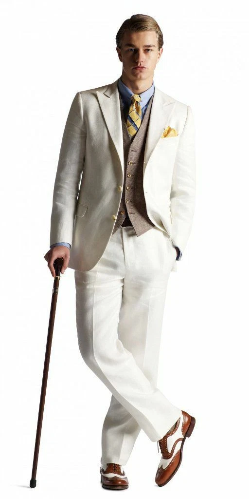 Men&#039;s White Linen Tuxedo 2 Piece Suit Wedding Jacket Formal Coat Trouser |