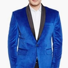 WINTAGE Men's Premium Velvet Notch Lapel Tuxedo Coat Blazer Jacket: Blue s50