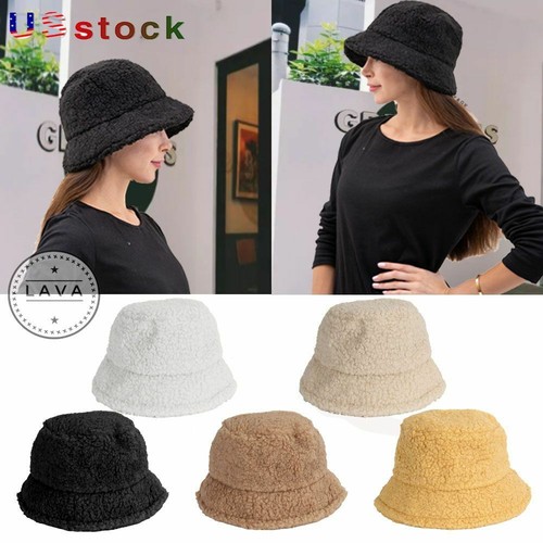 Womens Warmer Fluffy Plush Bucket Hat 