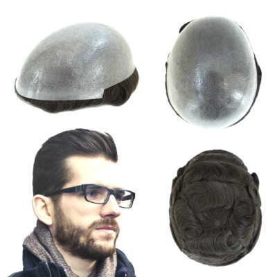 Thin Skin Human Hair Replacement System Mens Toupee Hairpieces 8x10 #4ASH