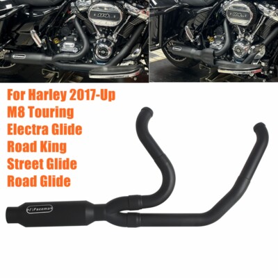 2-Into-1 System Full Exhaust Pipe Muffler Tips For Touring FLH FLTRX FLTRU 17-25