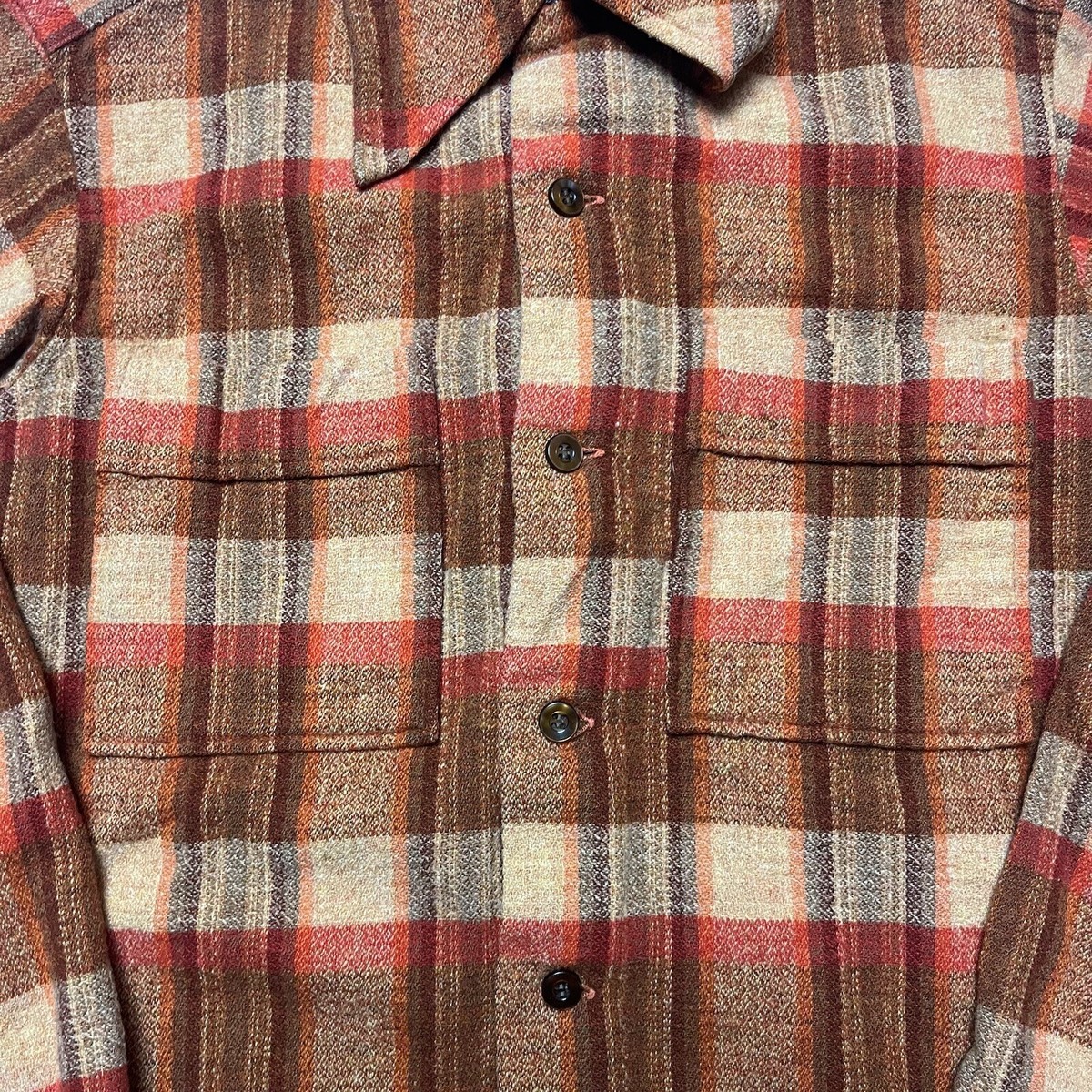 Vintage 50s Pendleton Loop Collar Shadow Plaid Wool Button