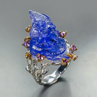 Caro anillo de tanzanita natural de 24 quilates de plata de ley 925 talla 9/R474626