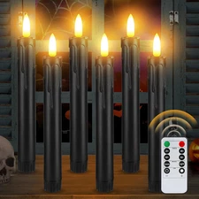 Black Halloween Flameless Candles with Timer - Wax Drip LED Flickering Taper Can