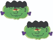 Set of 2 Frankenstein Monster Iron On Patches 3 1/2" in Halloween Embroidered