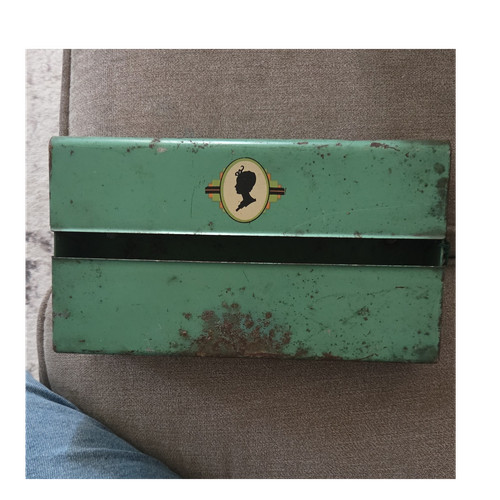 Vintage Green Kleenex Box Holder for Wall, Lady Silhouette Emblem, Rusted