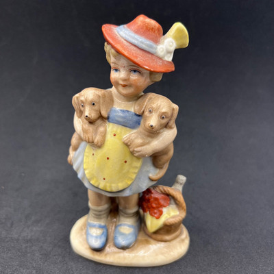 Vtg Wagner Apel Bertram Germany Porcelain Figurine Girl with Dachshund Puppies