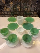 VINTAGE 1930-1940s Akro Agate SLAG GLASS 14 Piece Tea Set
