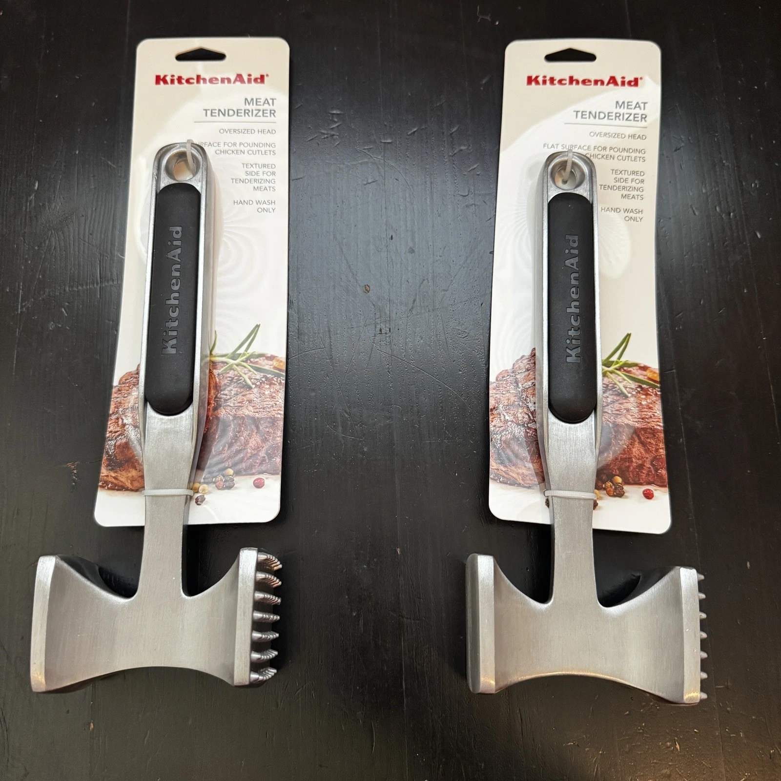 (2) KitchenAid Gourmet Multi Sided Meat Tenderizer for Pounding One Size, Black