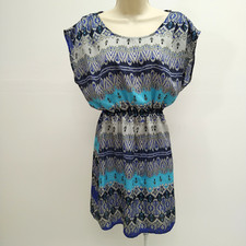 Forever 21  Womens Dress Size S Blue Short Sleeve Round Neck Elastic Waist