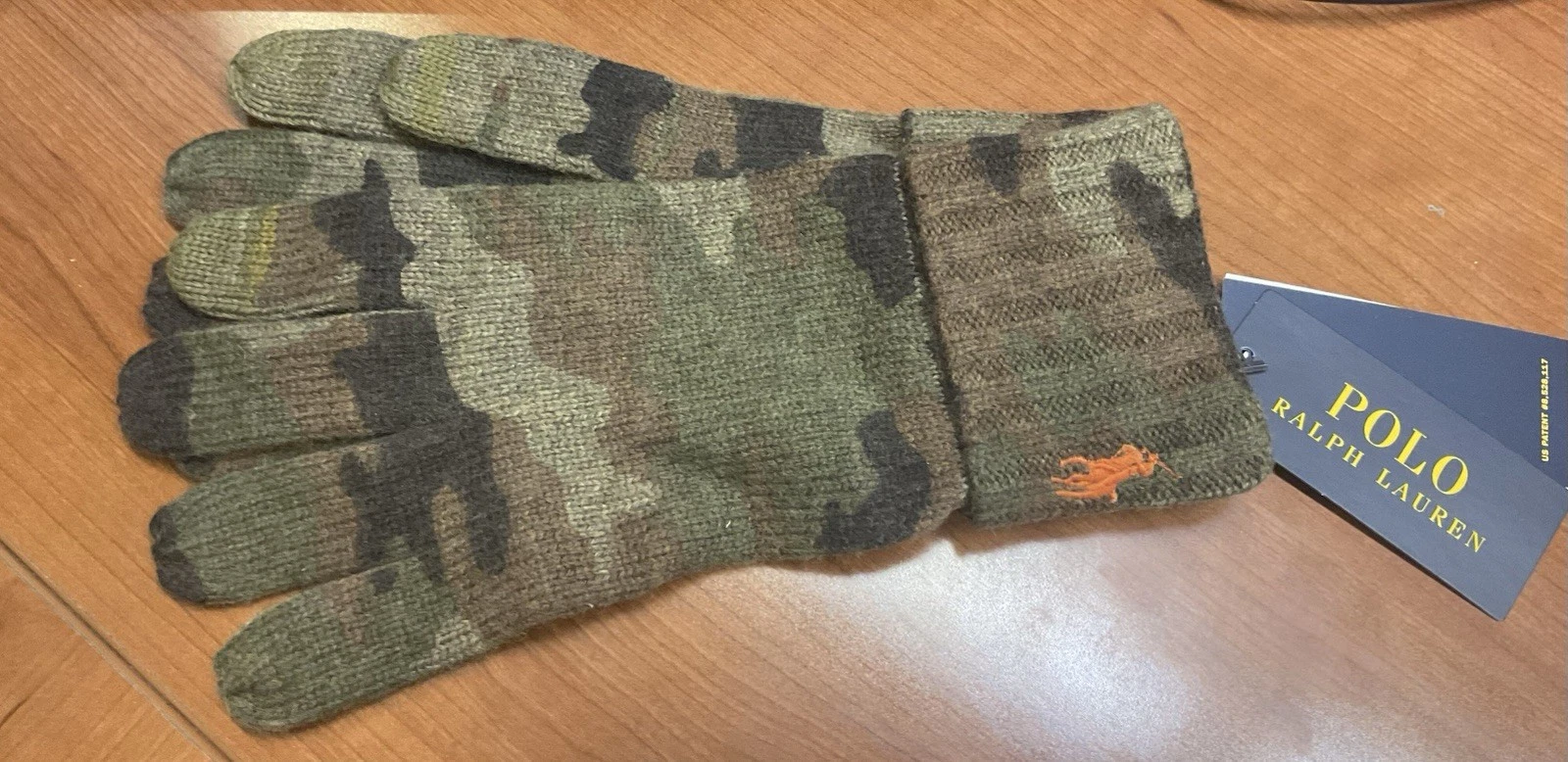Ralph Lauren Polo Pony Logo Camouflage Soft Wool Touch Screen Gloves O/S