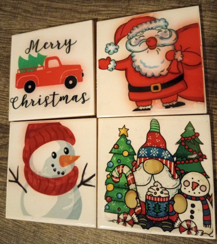 Vintage Santa Christmas Items Stocking Stuffers, Coasters,Lot Of 4