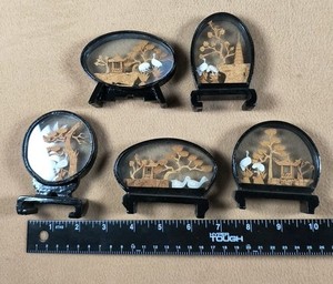 5 Vintage Chinese Oriental Asian CORK Carving DIORAMA Art 3D Cranes  Shadow Box