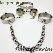 Stainless Steel Restraints Metal Neck Collar Hand Ankle Cuffs Chain Detachable