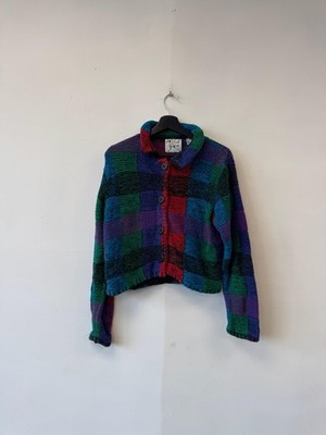 Vintage Michael Simon Sweater Womens Small Multicolor Check Knit Cardigan 90s