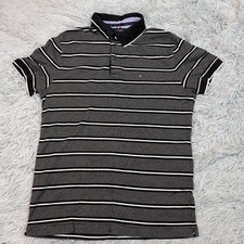 Tommy Hilfiger Shirt Boys M Blue Polo Logo Flag Striped Buttons Preppy School
