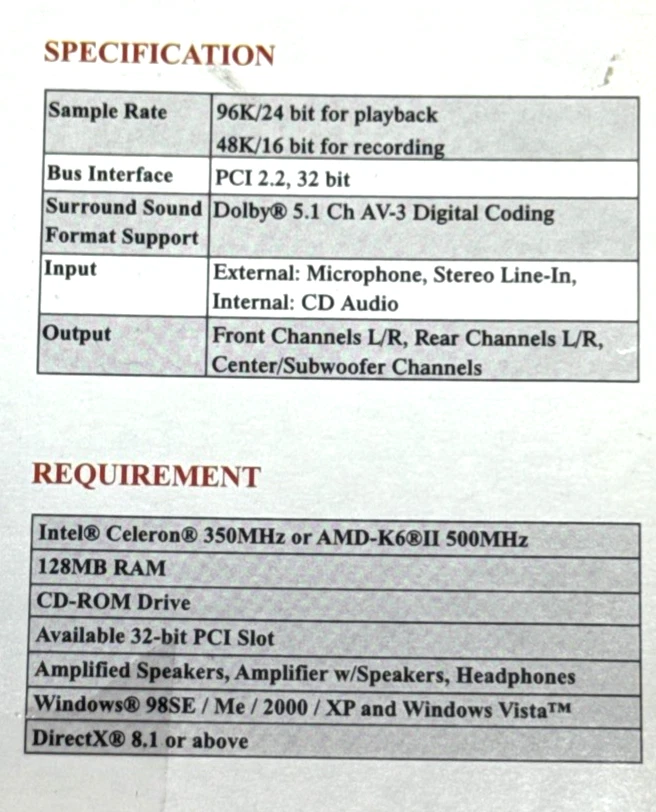 ENCORE ENM232-VIA 5.1 Channels 24-bit 96KHz PCI Interface Surround Sound Card - Image 4 of 4