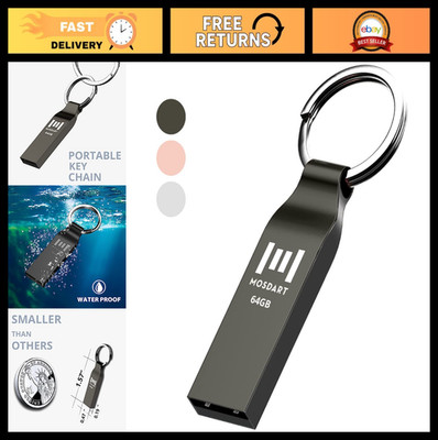 64GB Waterproof USB 2.0 Flash Drive, Metal Memory Stick with Keychain, Data Stor