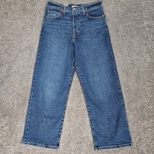 Levis Jeans Women's 30 Blue Ribcage Straight Ankle Denim Stretch Button Fly