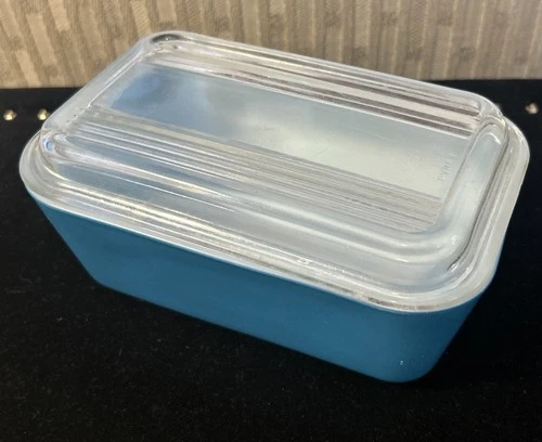 Pyrex Glass 502-B Refrigerator Dish Mini Loaf Turquoise A-26 Glass Lid 502-C
