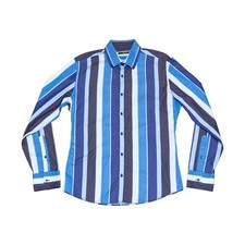 Gucci Men's Blue Striped Cotton Long Sleeve Button Up Shirt Size 43/17