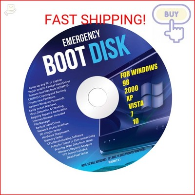 Ralix Windows Emergency Boot Disk - For Windows 98, 2000, XP, Vista, 7, 10 PC Re