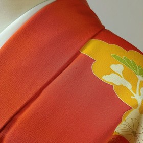 4-Piece Vintage Japanese Silk Kimono Set &ndash; Orange with Gold Accents & Cream Obi