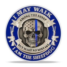 Thin Blue Line Police Challenge Coin I Am The Sheepdog Skull Heroes In Blue Coin