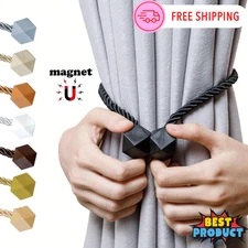 2X Magnetic Curtain Tiebacks Tie Backs Buckle Clips Weave Rope Holdbacks NEW
