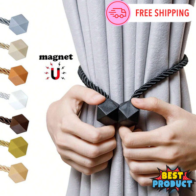 2X Magnetic Curtain Tiebacks Tie Backs Buckle Clips Weave Rope Holdbacks NEW