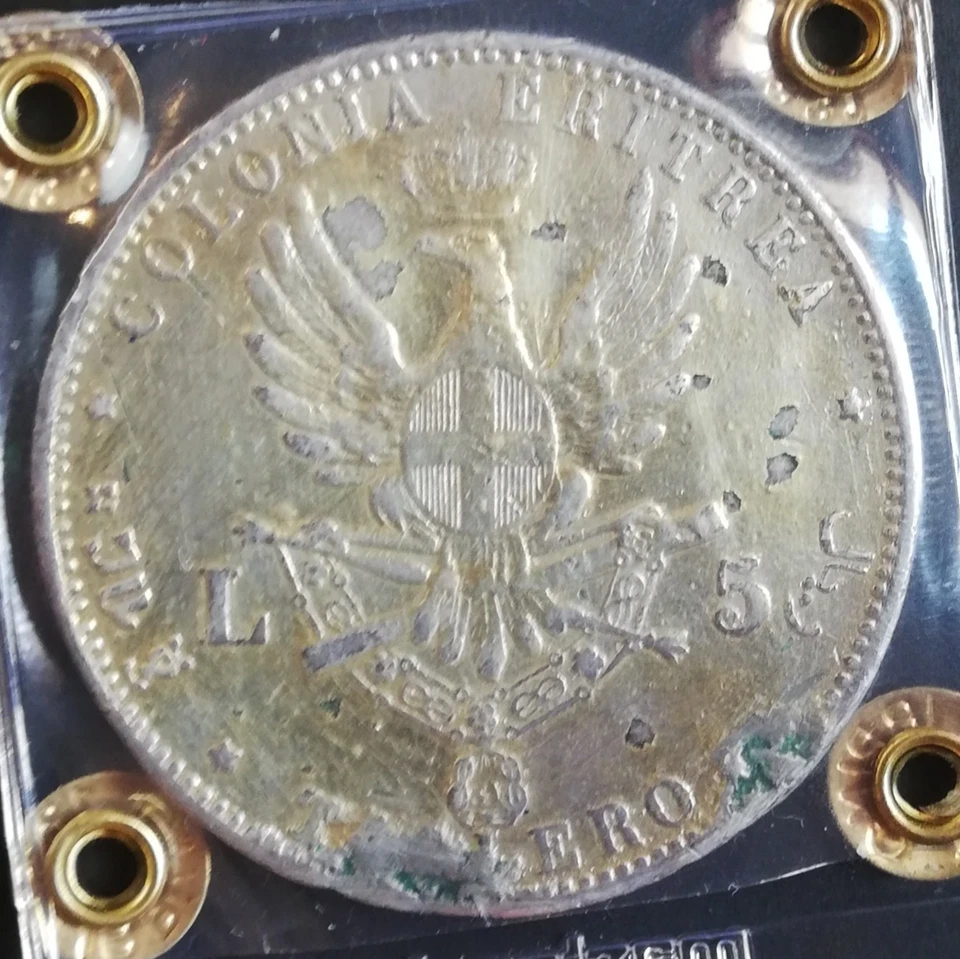 RARA - TALLERO UMBERTO I - 5 LIRE 1896 PERIZIATA - DORATA EX MONTATURA - ERITREA - Immagine 4 di 4