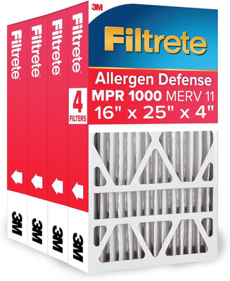 Filtrete 16X25X4 Air Filter MERV 11, MPR 1000 Micro Allergen Defense 4-Pack, Fit