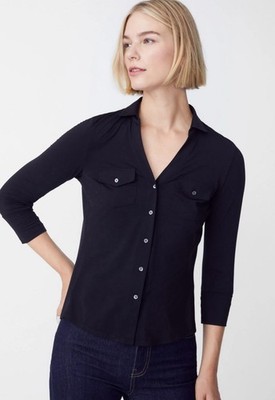 J. McLaughlin L Brynn Lyford Top Large Black 3/4 Sleeves Casual Preppy Stretch