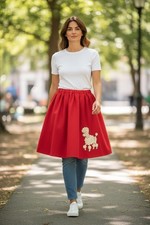 Homemade Poodle Skirt Women S Red Excellent 50s Retro Felt Pearl Leash Applique