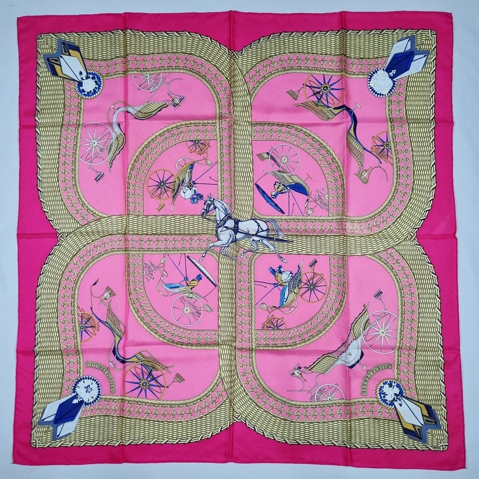 РЕДКИЙ ВИНТАЖНЫЙ HERMES шелковый шарф «Voitures Paniers» Carre 90 беспошлинный США - Изображение 4 из 4