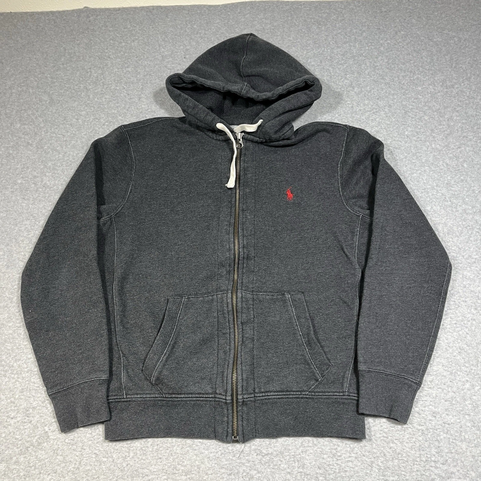 Vintage Polo Ralph Lauren Hoodie Mens Large Gray Full Zip Thermal Hood Logo 90s