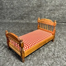 Vintage Concord Miniature Bed Dollhouse Furniture Red Gingham Check Mattress 