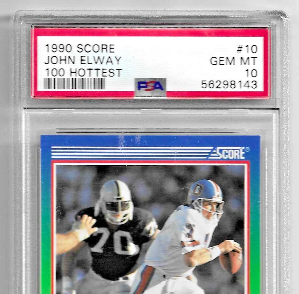 1990 SCORE 100 HOTTEST FOOTBALL CARD #10 HOF JOHN ELWAY PSA 10 LOW POP BRONCOS - Image 2 of 4