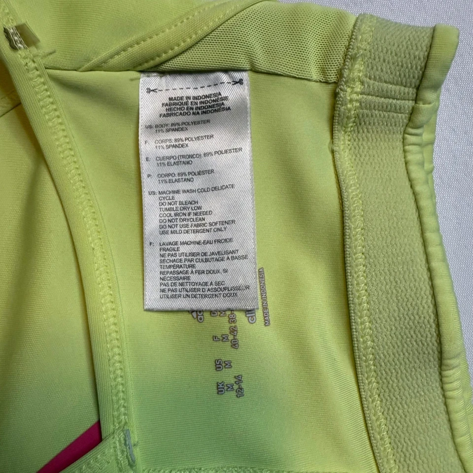 Adidas Sports Bra Med Yellow Pink Logo Crossback Climalite Athletic Gym Active # - Image 4 of 4