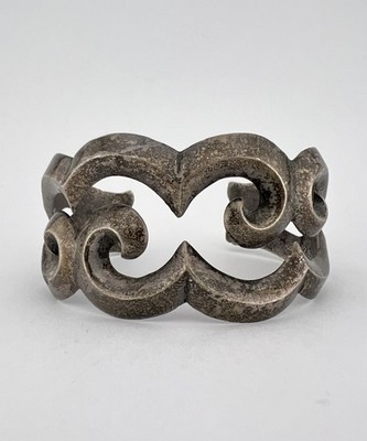 Vtg Navajo Sandcast Sterling Silver Ingot Swirl Design Women's Cuff Bracelet