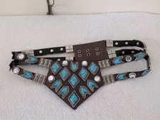 Vintage 1990 s NINA ARJANI Leatherock Embellished Turquoise V Belt Medium